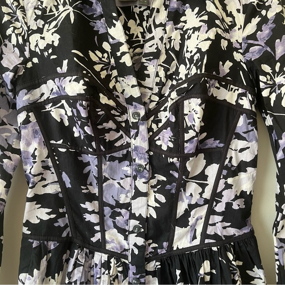 by Anthropologie Corset Collared Floral Smocked Long Sleeve Shirt Mini Dress - Picture 3 of 9